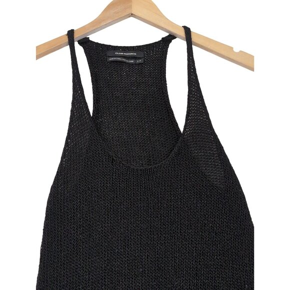 Club Monaco Knit Tank Top Women S Black Racerback Linen Blend Minimalist Capsule - Picture 2 of 8